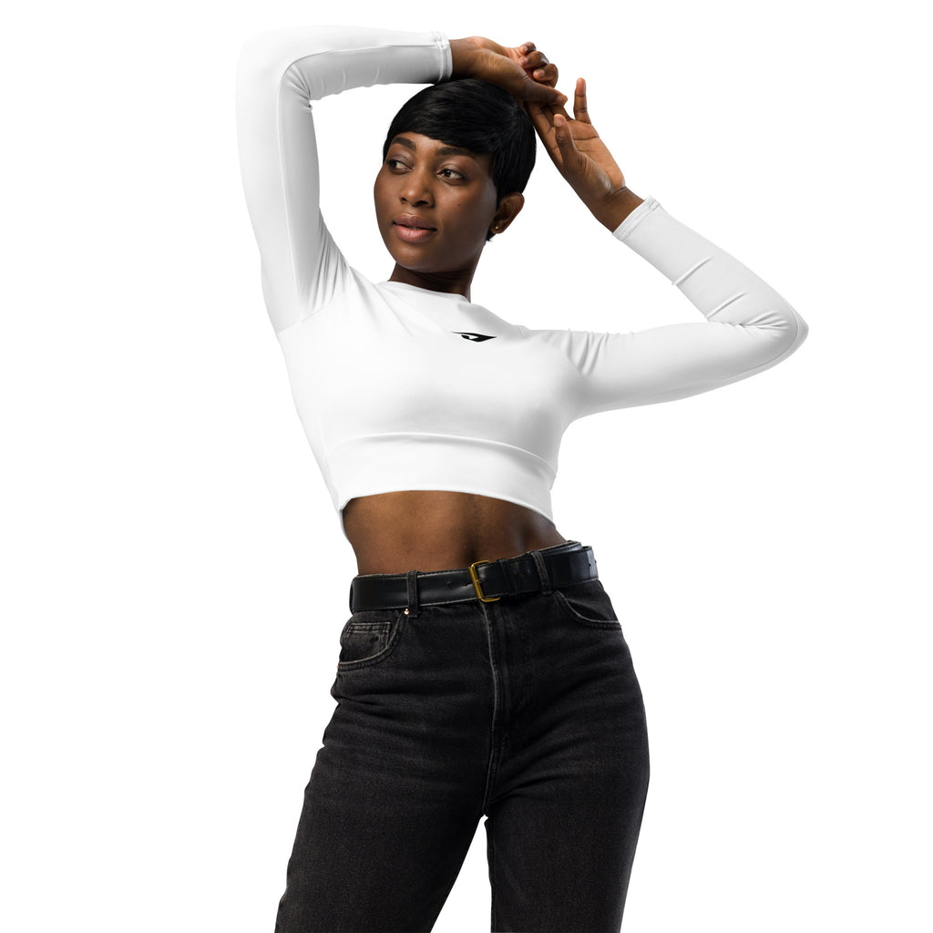 Recycled long-sleeve athletic crop top.