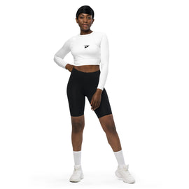 Recycled long-sleeve athletic crop top.