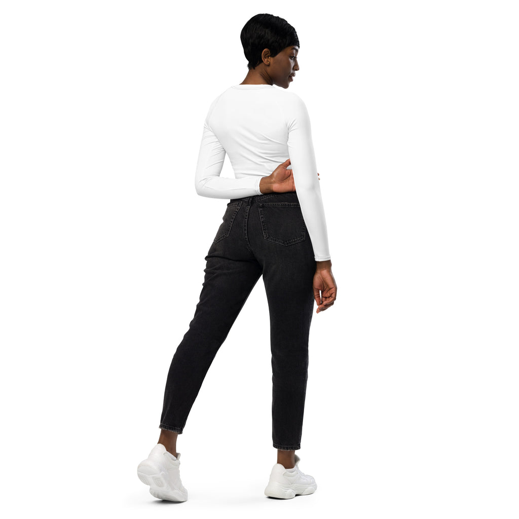 Recycled long-sleeve athletic crop top.